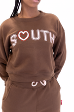 Heart of the South Chocolate Fleece Crop Crewneck