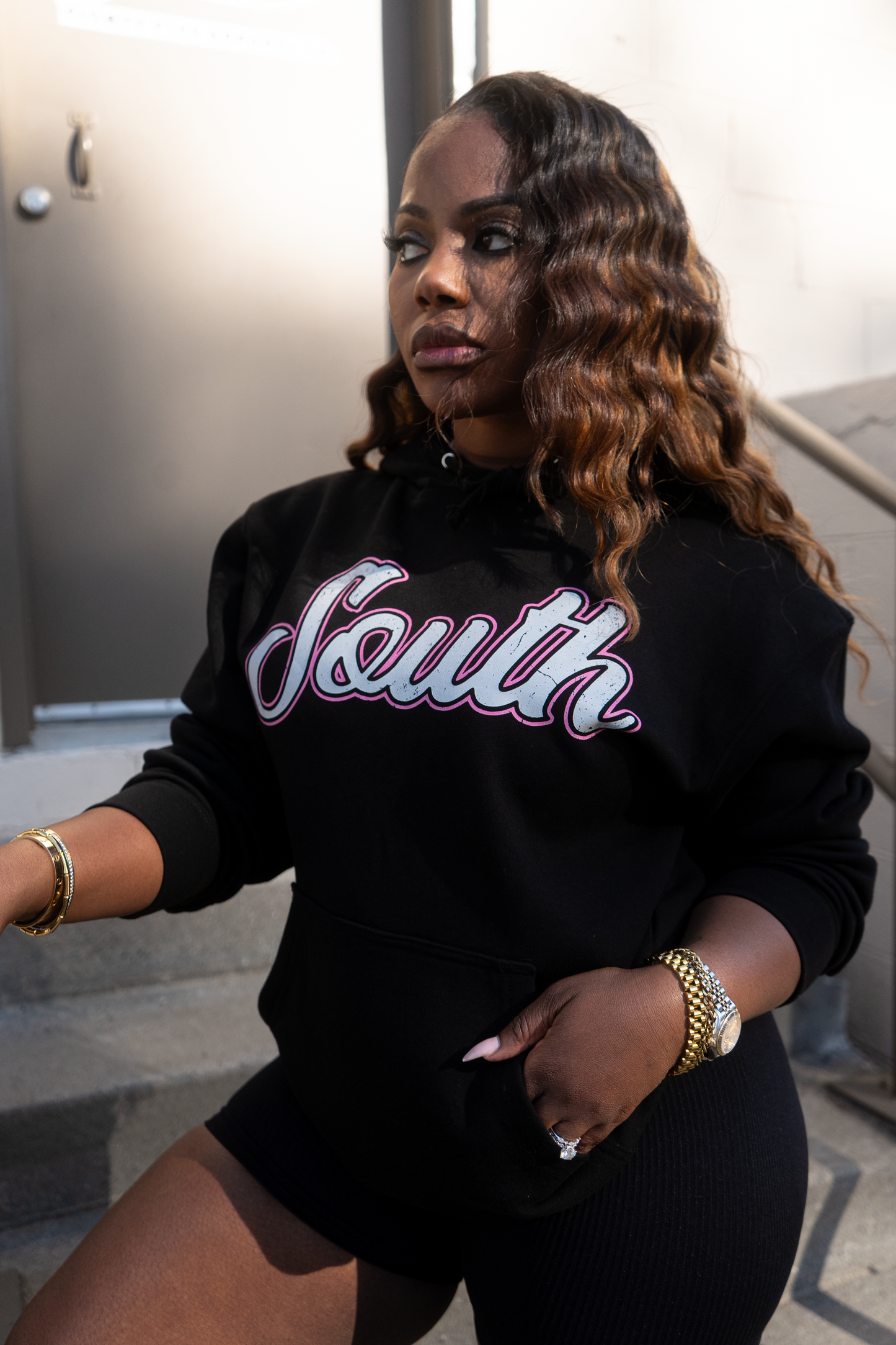 *BCA* Classic South Hoodie Front + Back (Black/Pink)