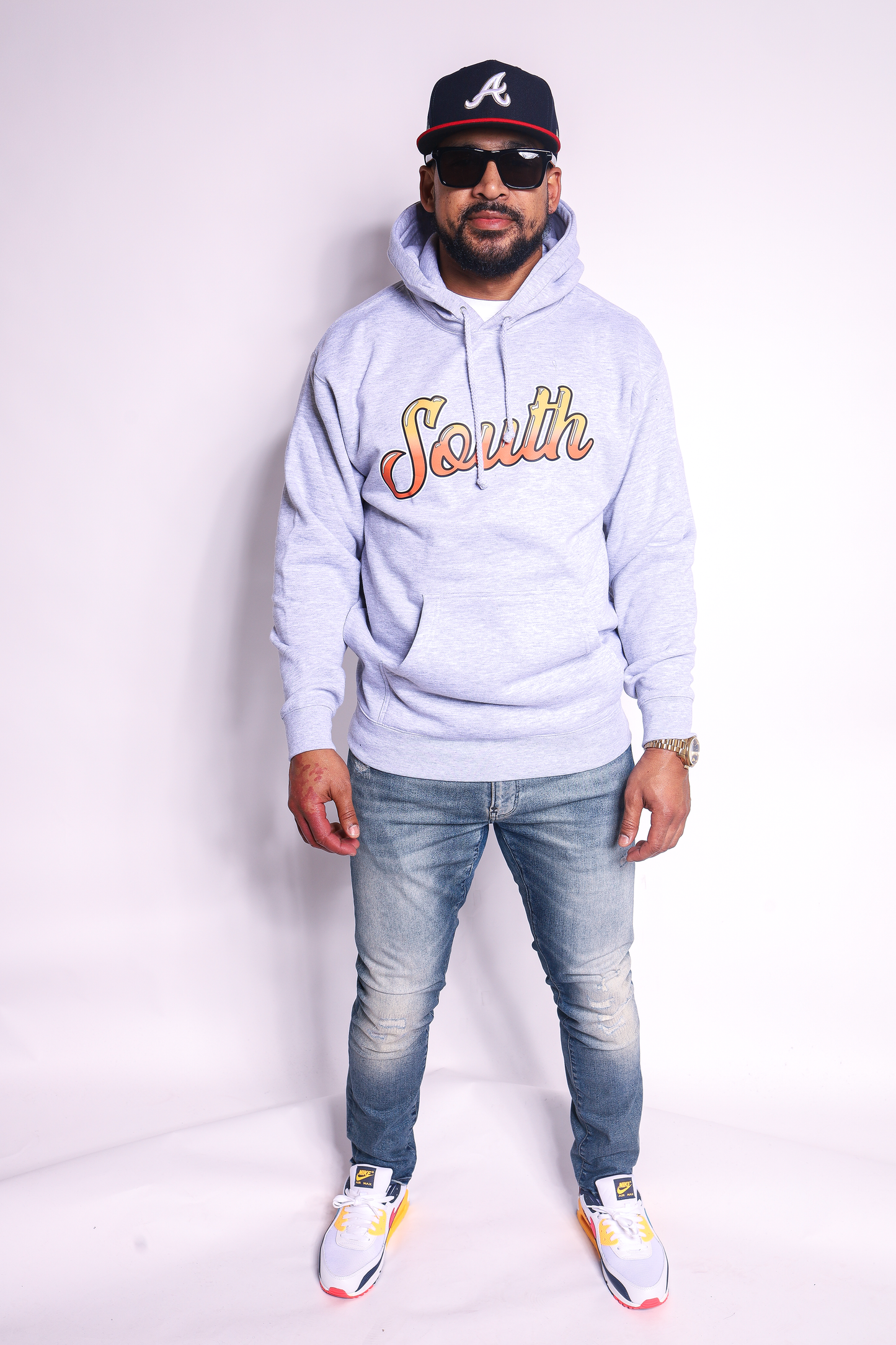 *STB*South Script Midweight Hoodie | Front Only (Grey/Orange)