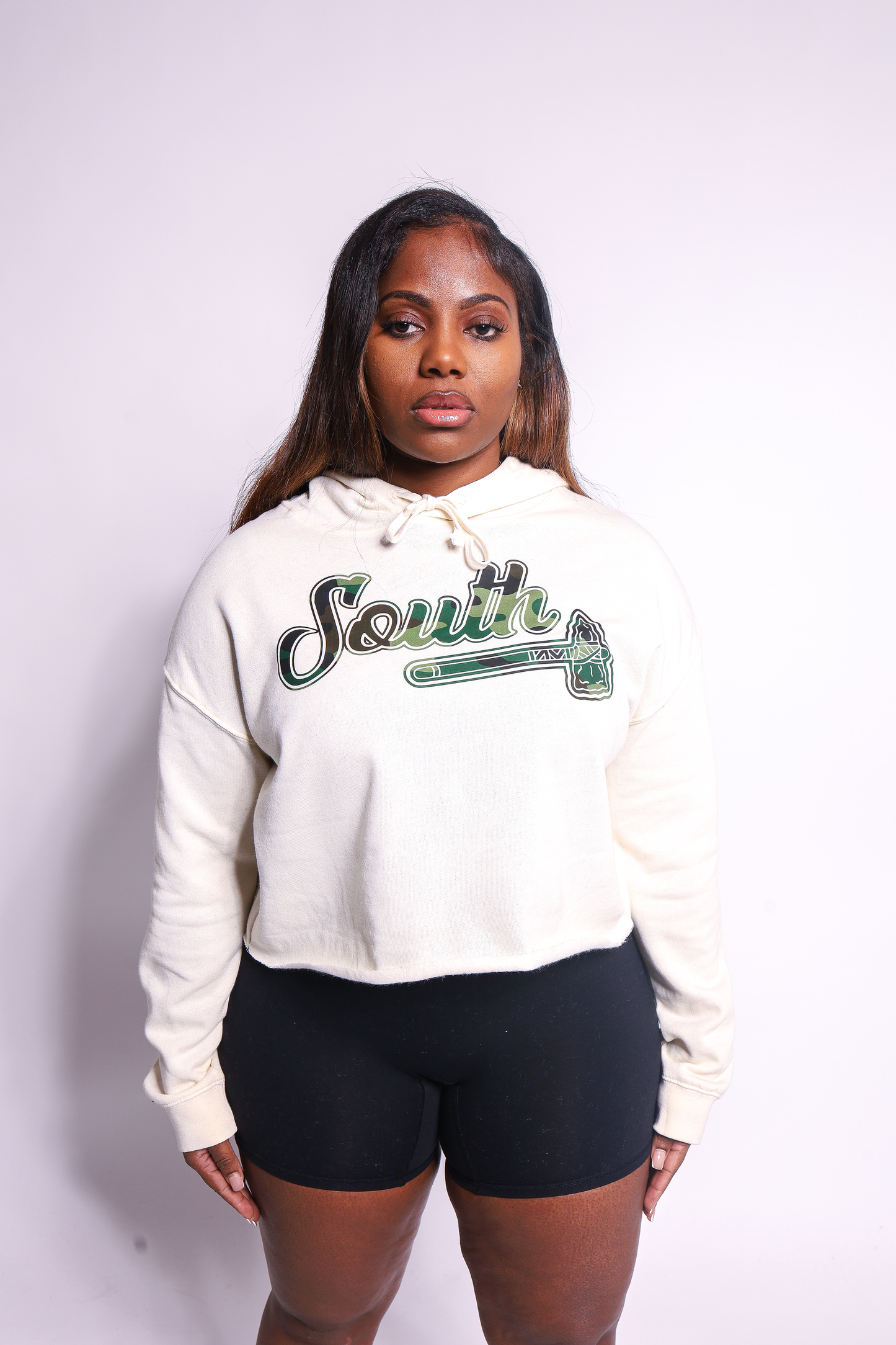 *Cropped* Tomahawk Green Camo Hoodie - Natural/Green