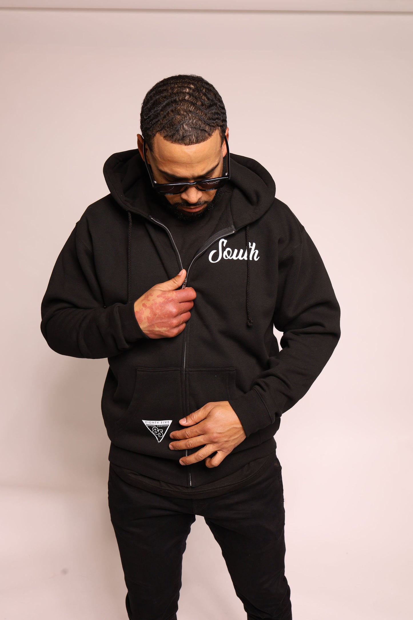 Eighty Five South Zip Up Hoodie - Black/White