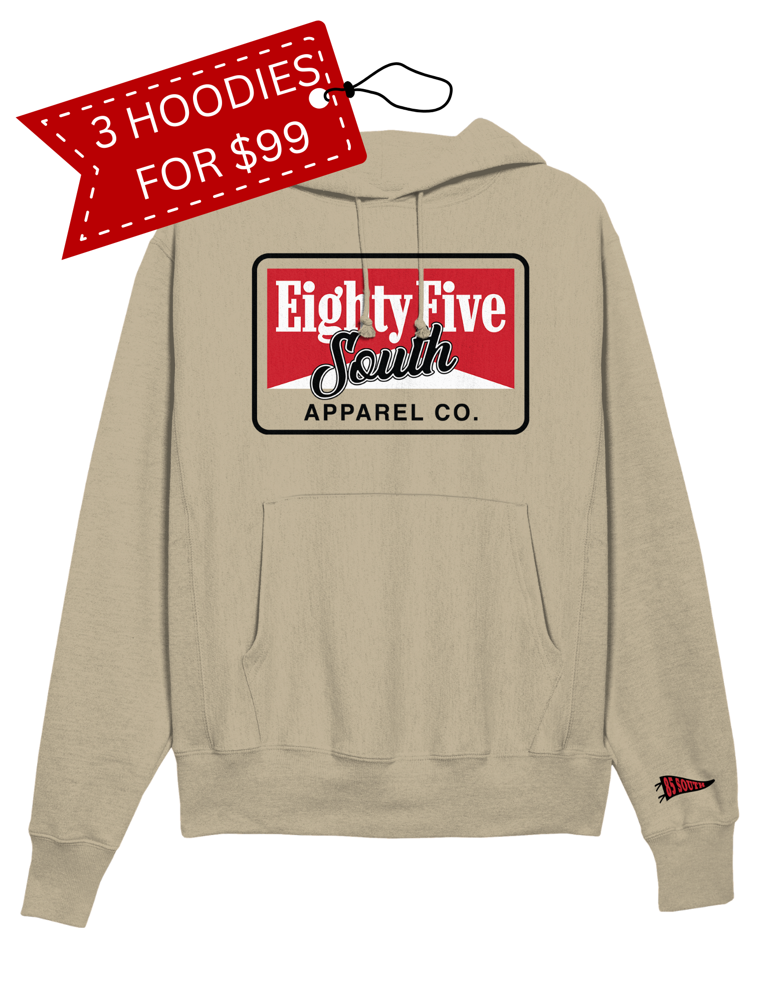 E1- Retro Cig Badge Hoodie - Tan/Red