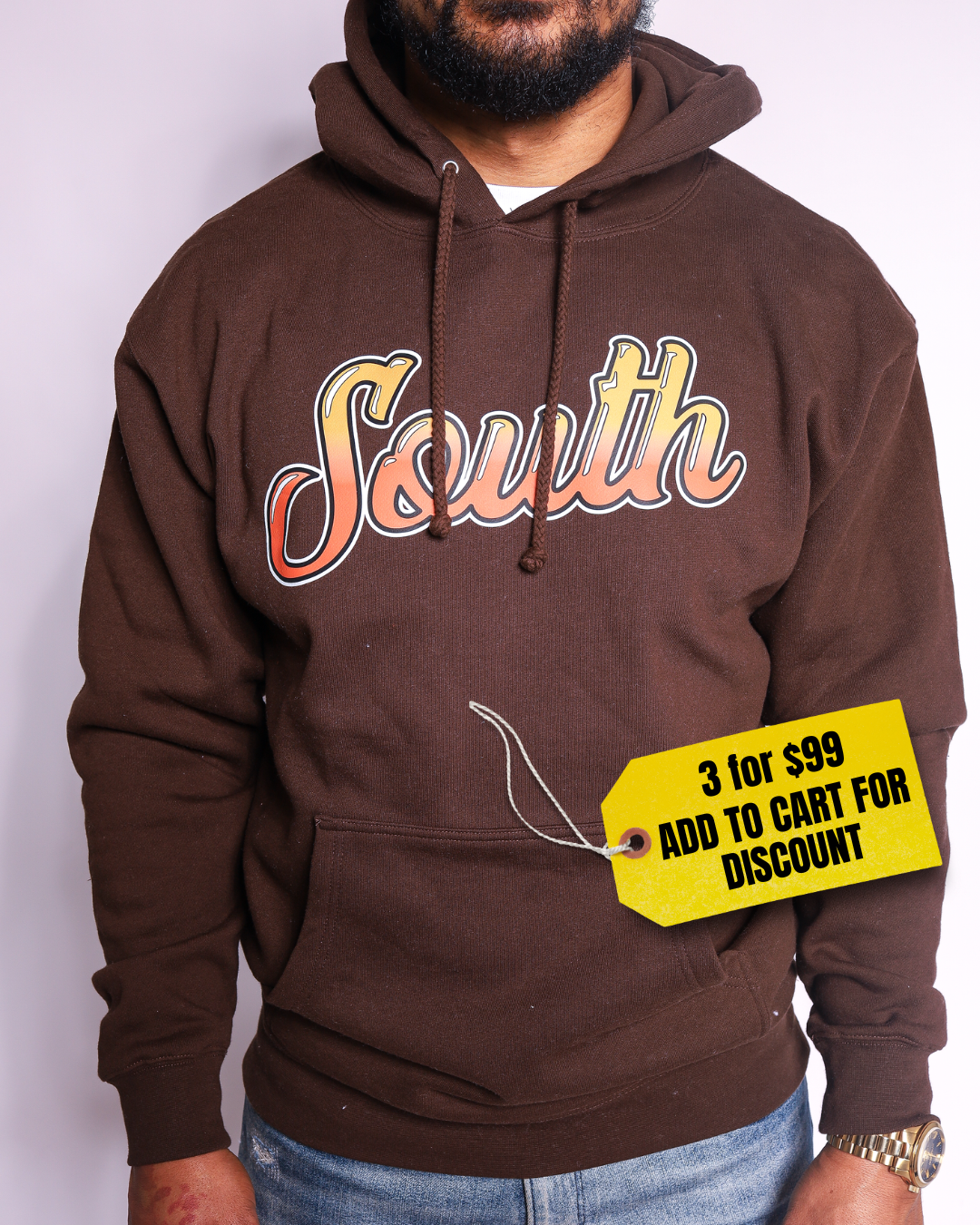 *STB* South Script Midweight Hoodie | Front Only (Chocolate/Orange)