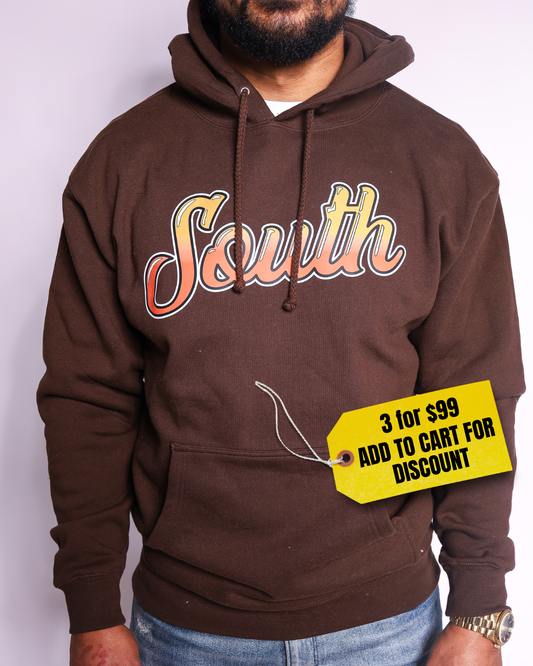 *STB* South Script Midweight Hoodie | Front Only (Chocolate/Orange)