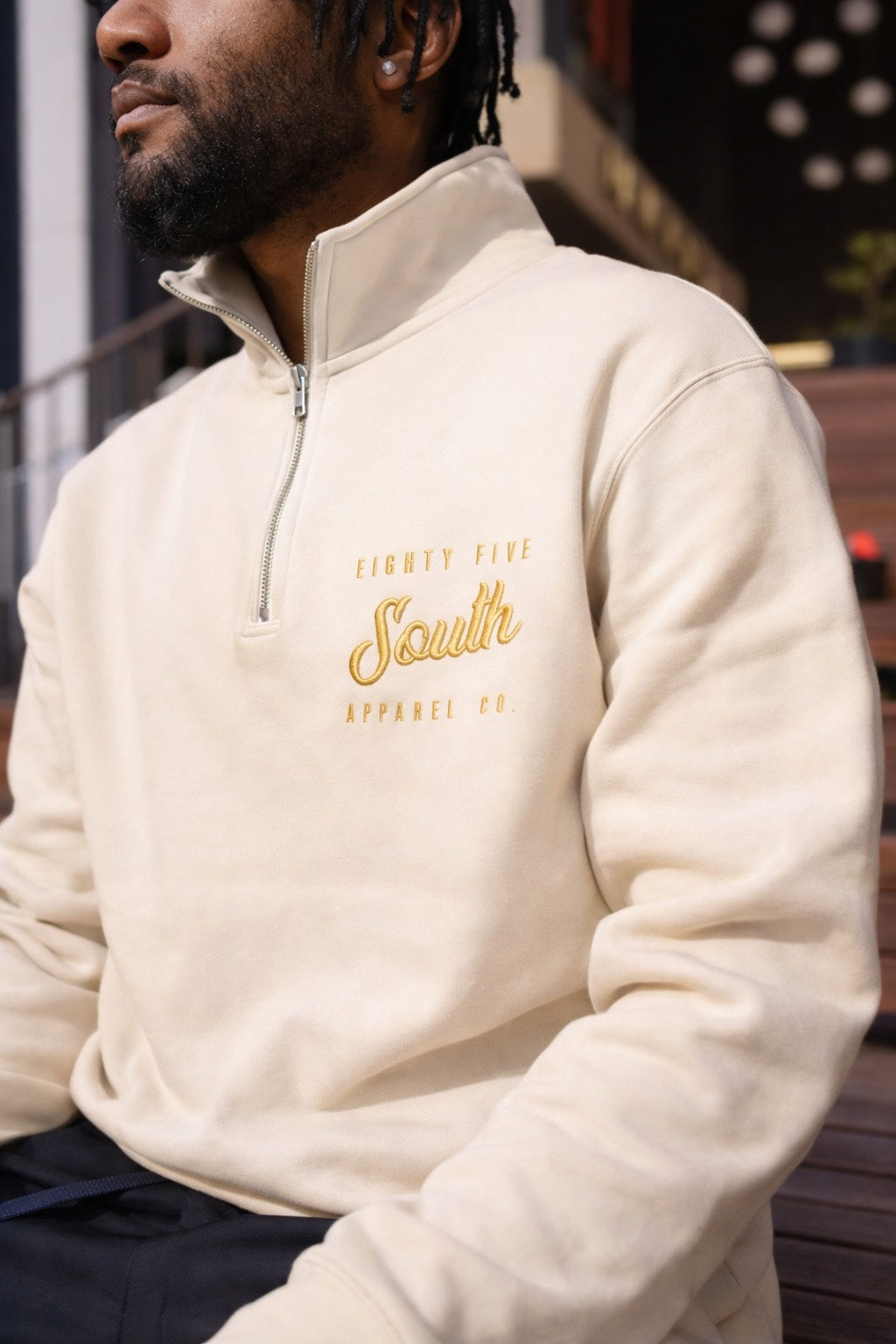 Premium Embroidered Quarter Zips | Ecru (Limited Edition)