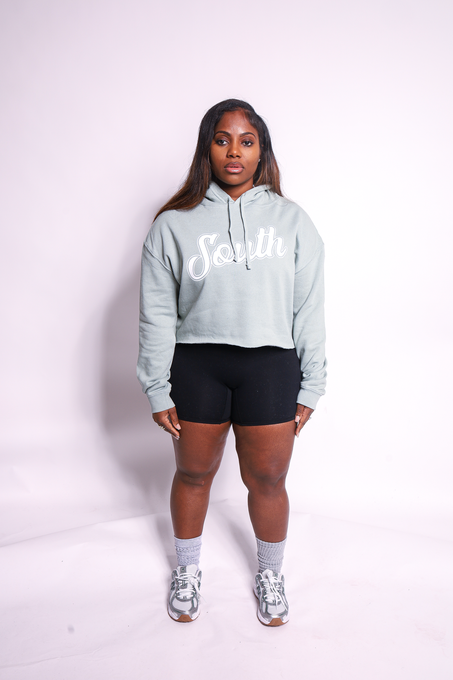 *Cropped* Classic South Script Hoodie - Sage/White