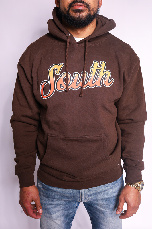 *STB* PREMIUM HEAVYWEIGHT South Script Hoodie | Front Only (Chocolate/Orange)