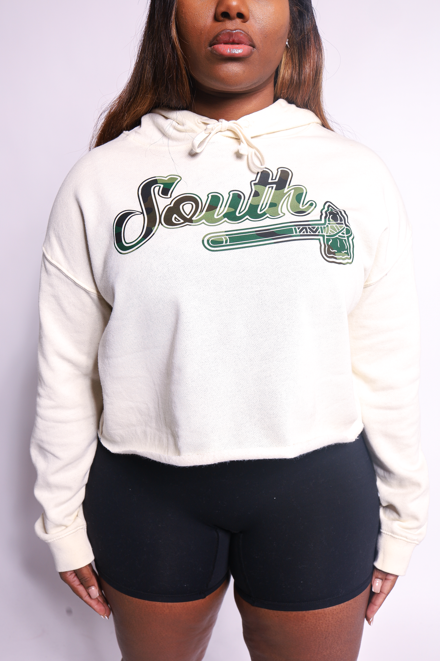 *Cropped* Tomahawk Green Camo Hoodie - Natural/Green
