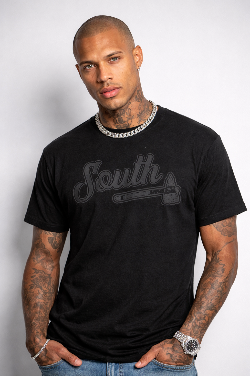 Black Print Tomahawk Tee - Black/Black