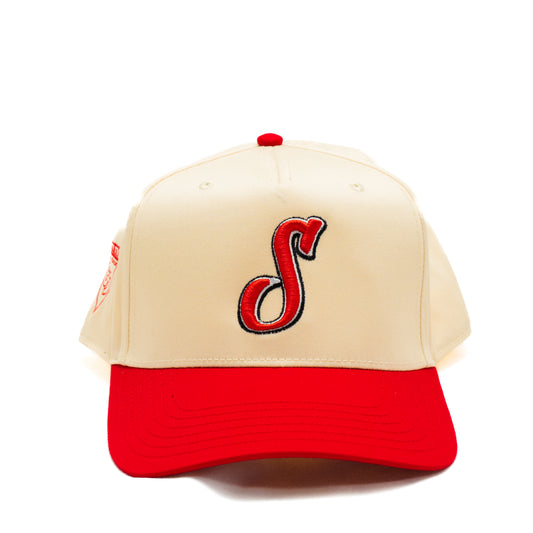 "S" Snapback Hat (Natural/Red)