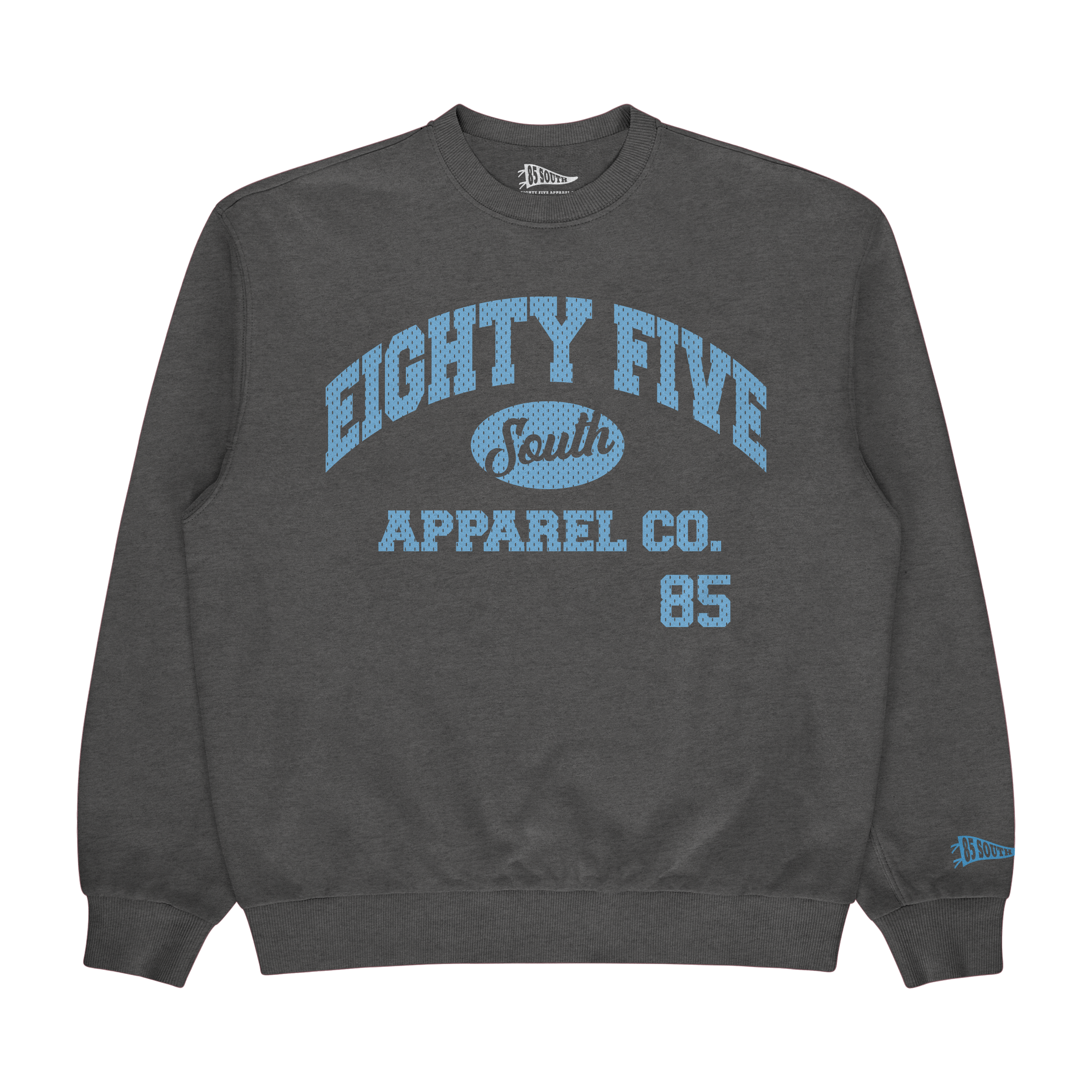 Carolina Blue Print - Collegiate Mesh Crewneck - Charcoal
