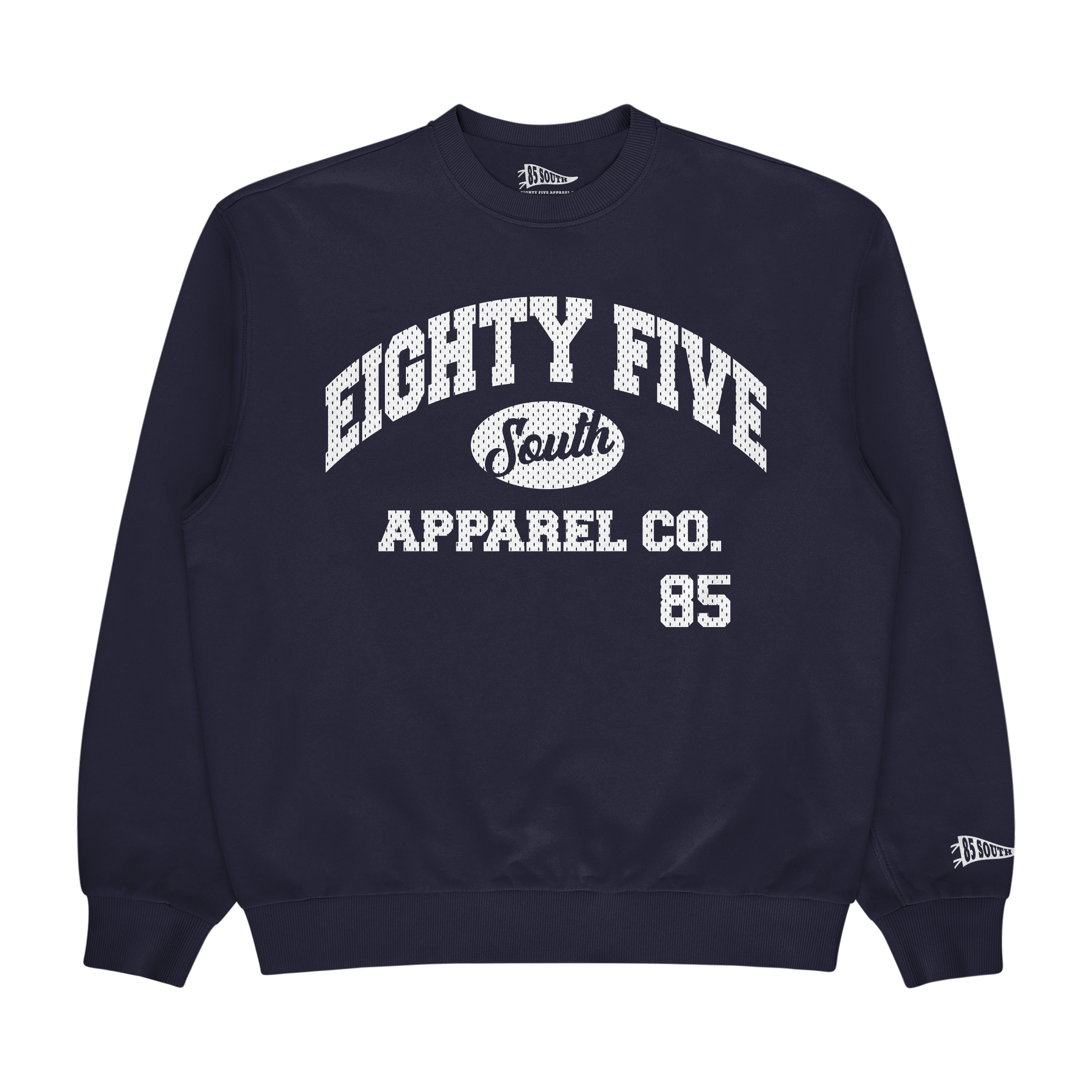 White Print - Collegiate Mesh Crewneck - Navy