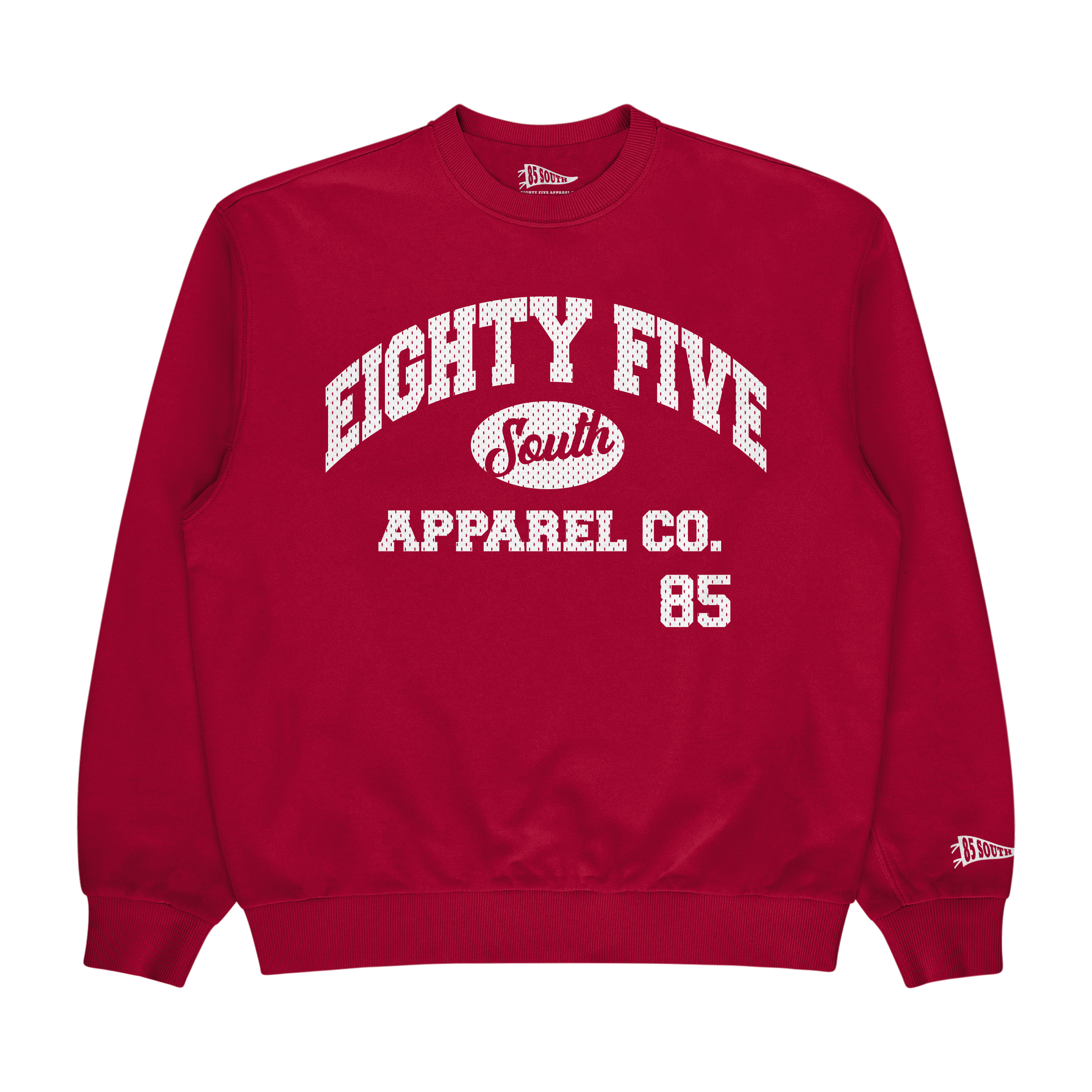 White Print - Collegiate Mesh Crewneck - Red