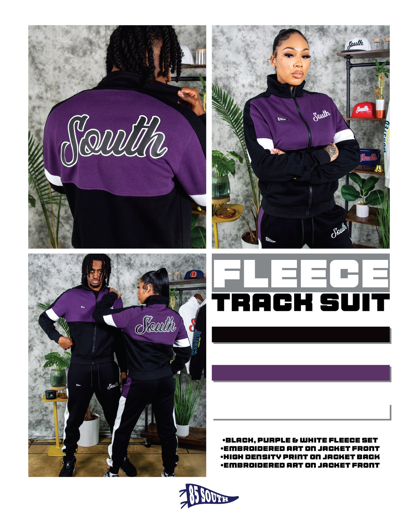 Fleece Track Pants - Grape Combo