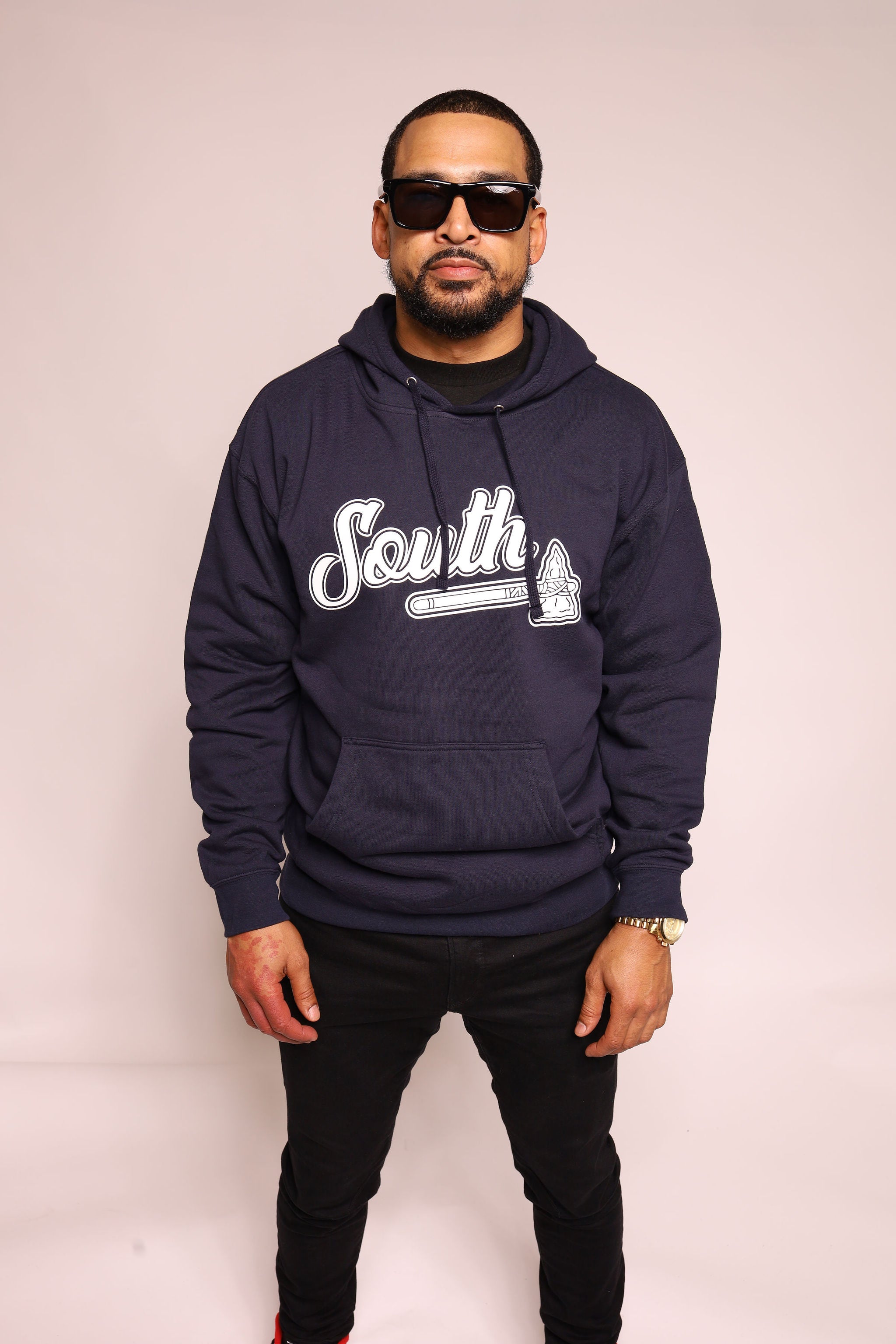 White Print Classic Tomahawk Hoodie - Navy/White