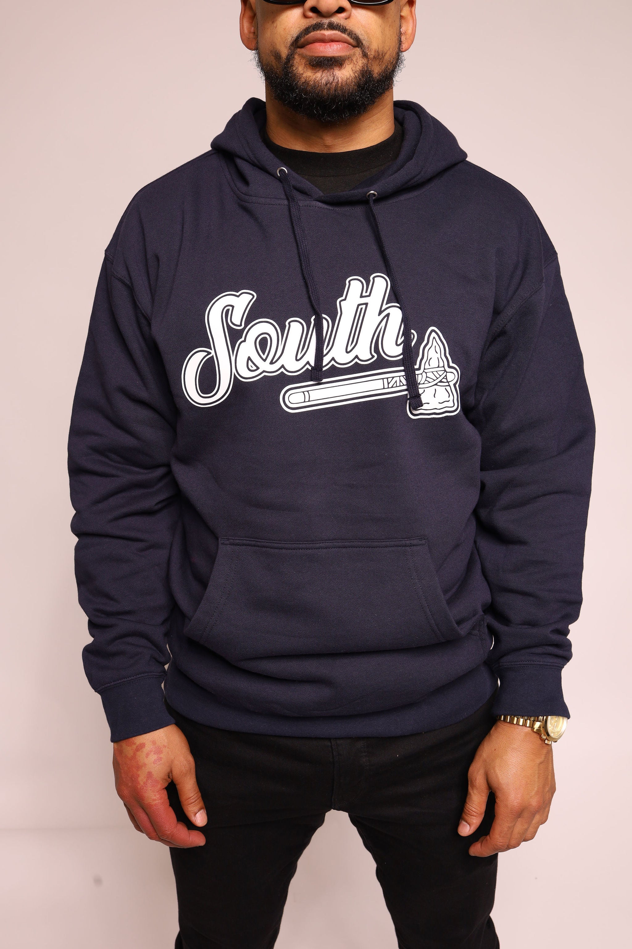 White Print Classic Tomahawk Hoodie - Navy/White