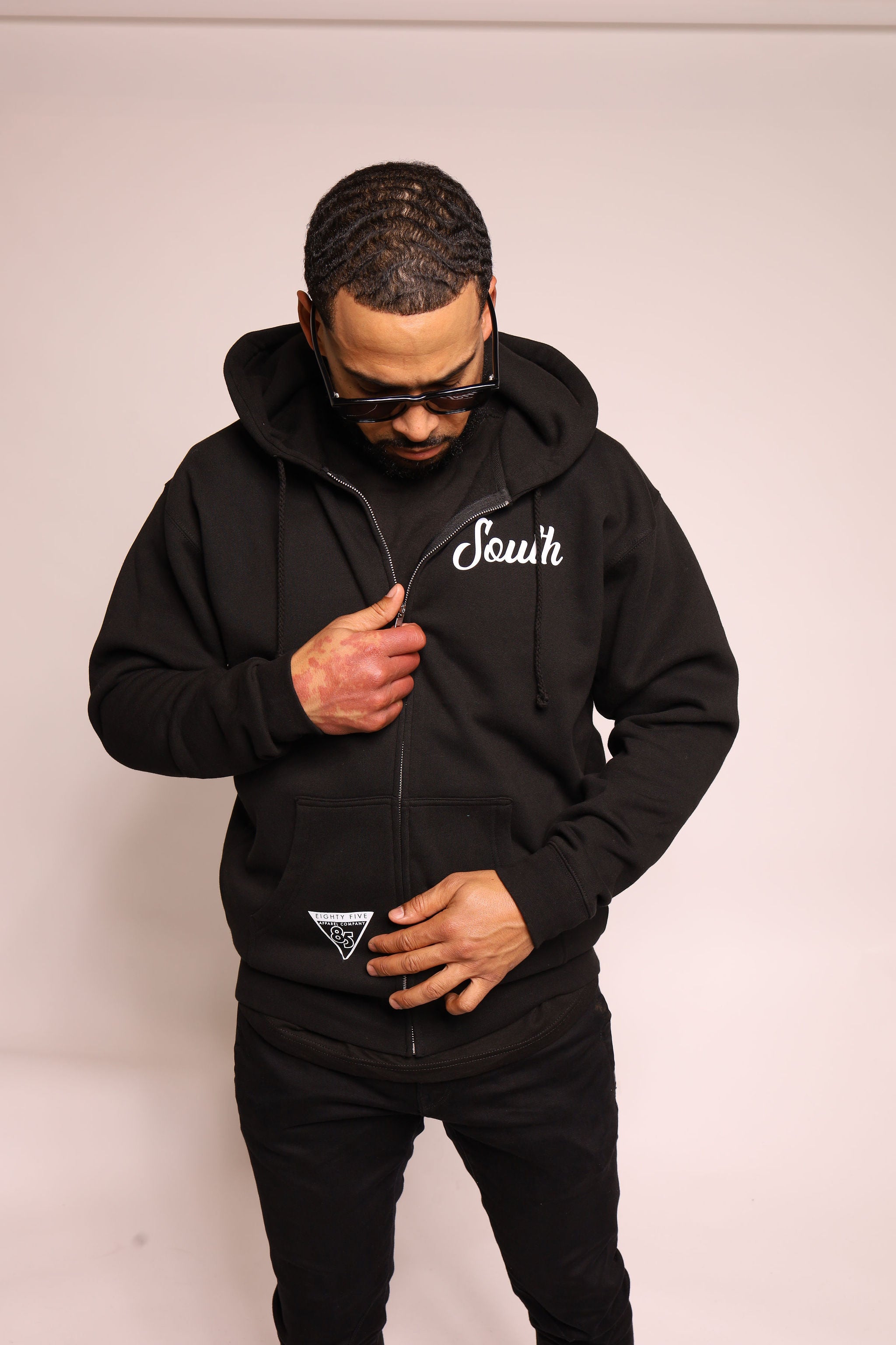 Eighty Five South Zip Up Hoodie - Black/White – Eighty Five