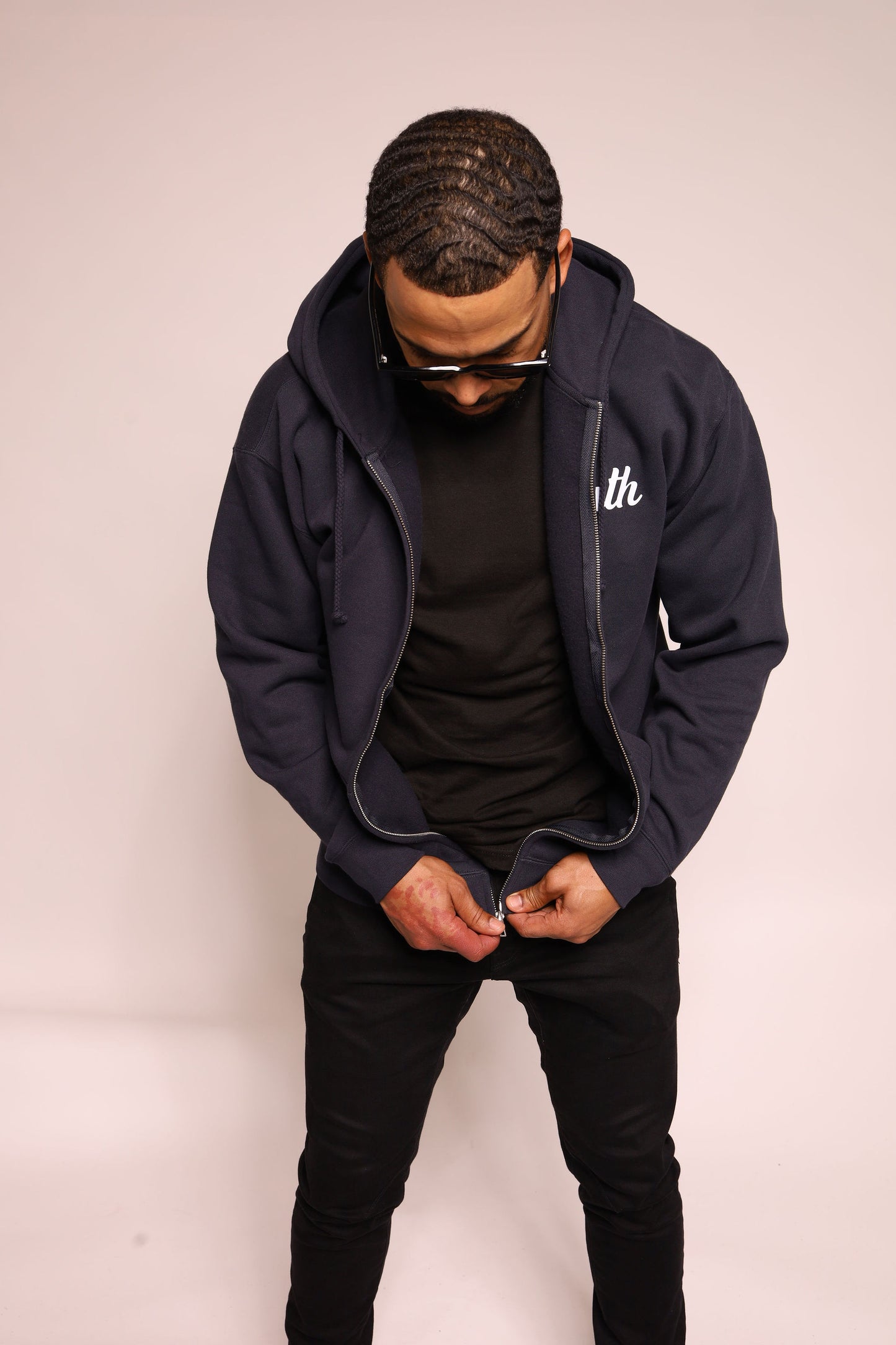 Eighty Five South Zip Up Hoodie - Navy/White