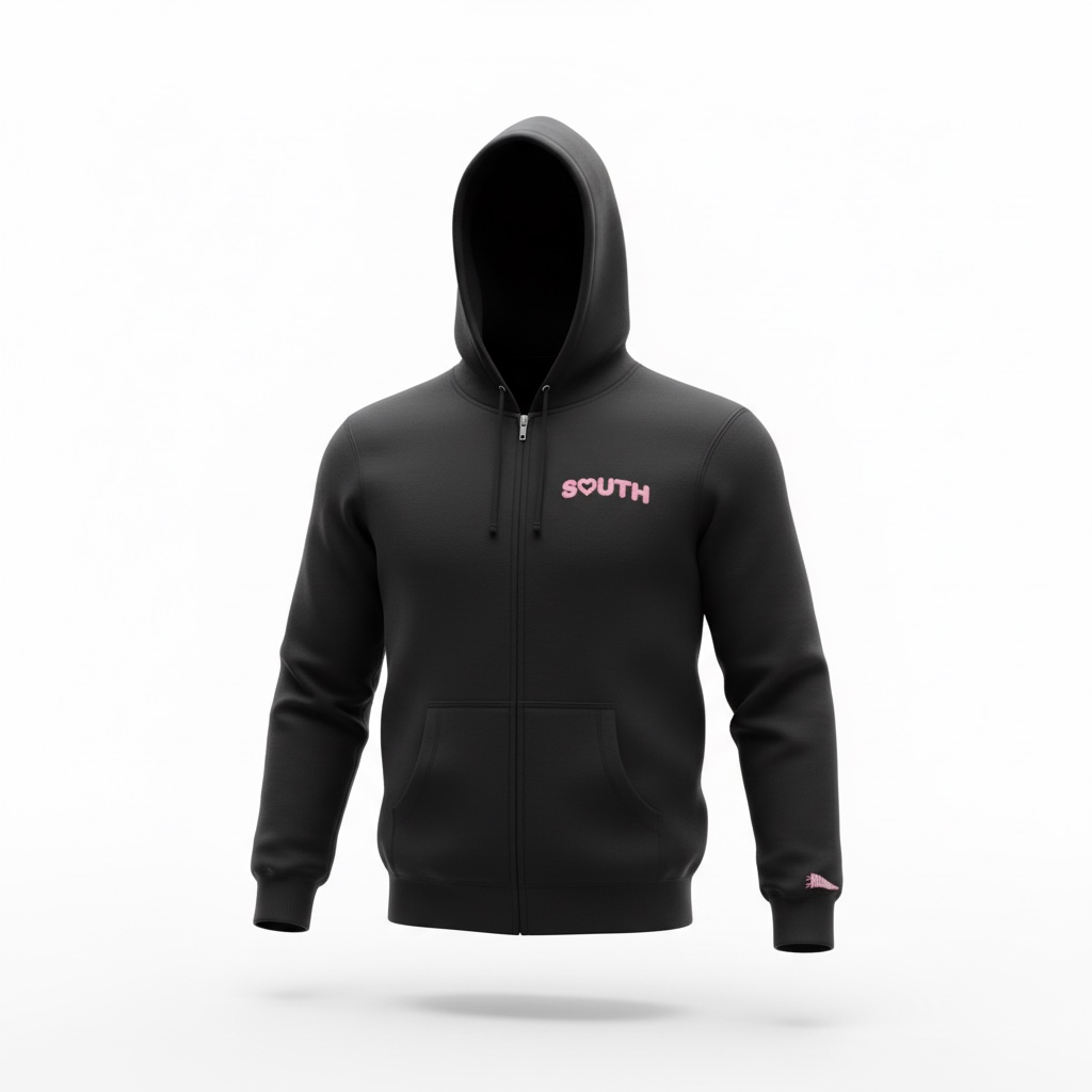 Heart Of The South Zip Up Hoodie - Black/Pink