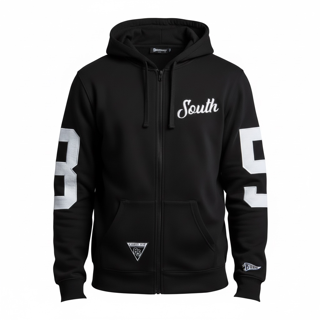 Eighty Five South Zip Up Hoodie - Black/White