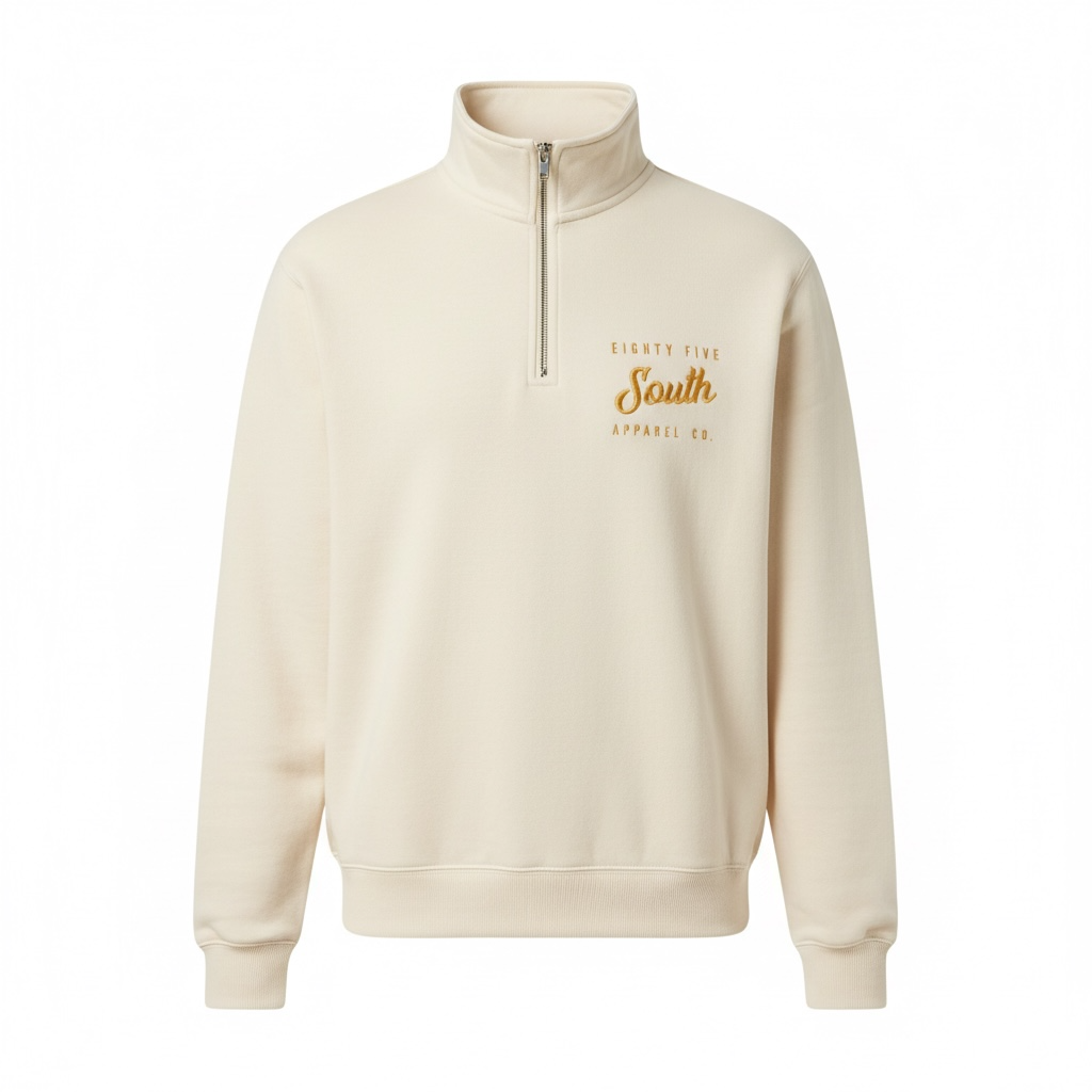 Premium Embroidered Quarter Zips | Ecru (Limited Edition)