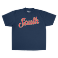 South Script SS Tee - Navy/Orange