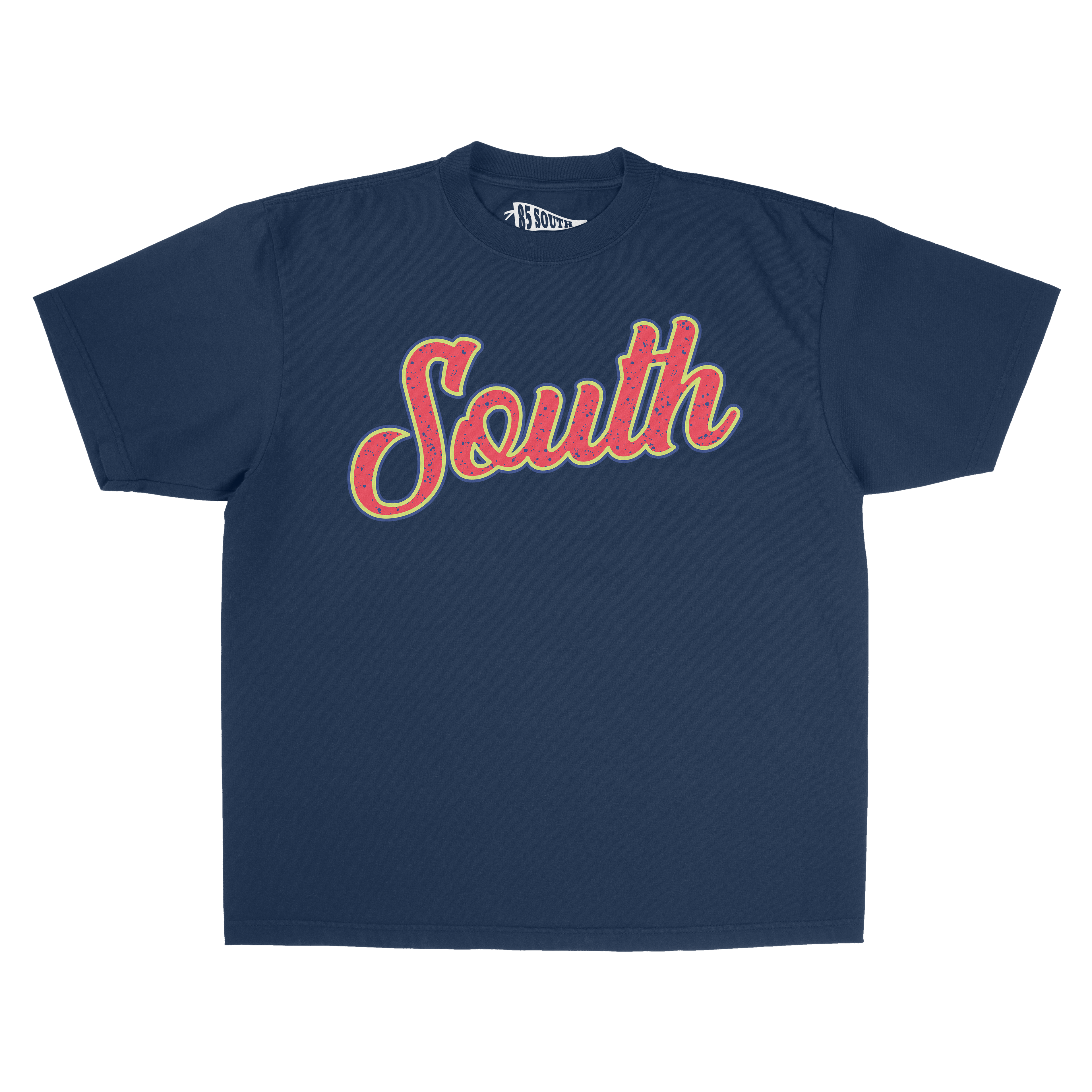 South Script SS Tee - Navy/Orange
