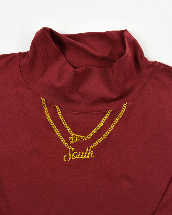 Premium Mock Neck Long Sleeve Crop - Merlot