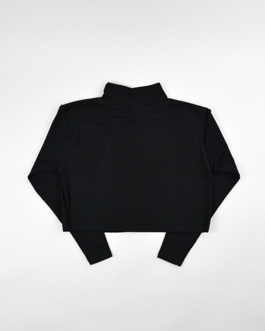 Premium Mock Neck Long Sleeve Crop - Black