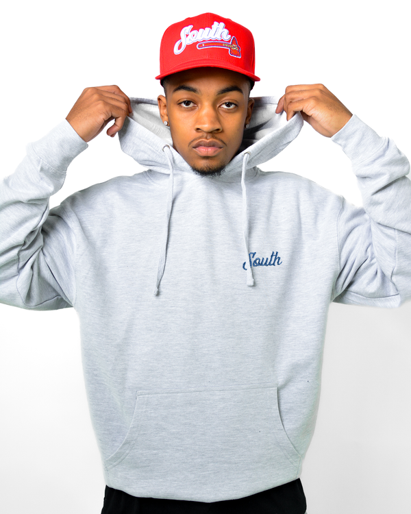Evergreen South Script Hoodie - Heather Grey/Navy